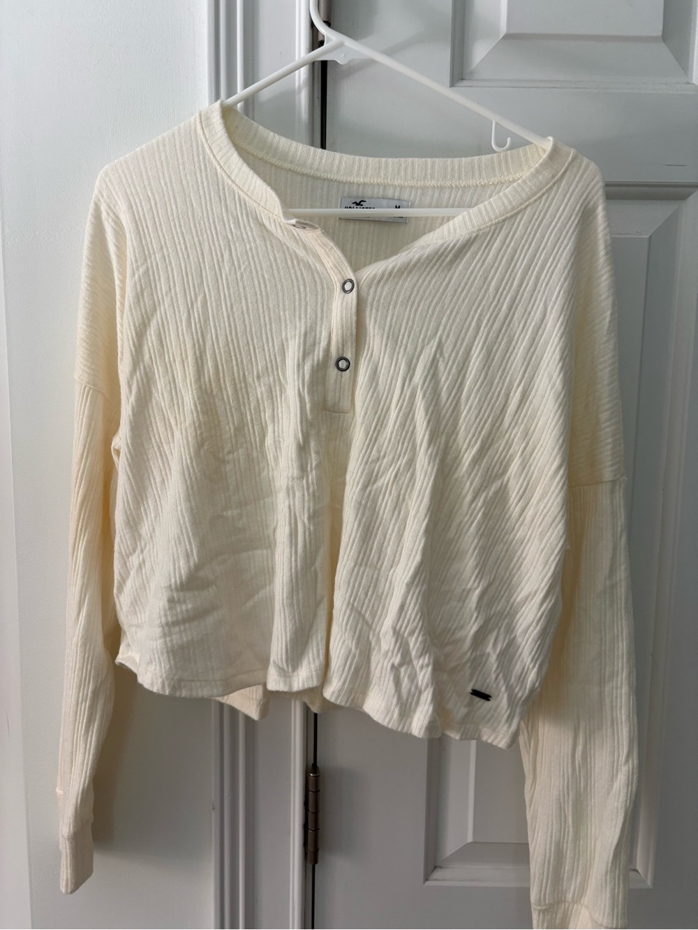 Hollister Cream Ribbed Henley Long-Sleeve Top